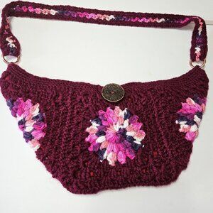 Granny Square Sling/Crossbody Bag in Cranberry